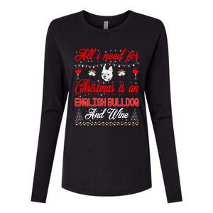 All I Want For Christmas English Bulldog And Wine Gift Womens Cotton Relaxed Long Sleeve T-Shirt