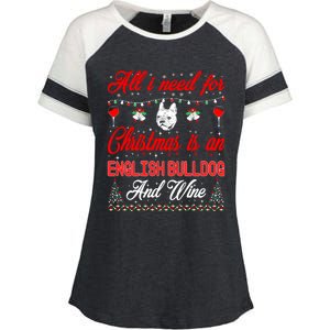 All I Want For Christmas English Bulldog And Wine Gift Enza Ladies Jersey Colorblock Tee