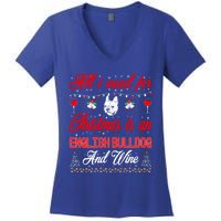 All I Want For Christmas English Bulldog And Wine Gift Women's V-Neck T-Shirt