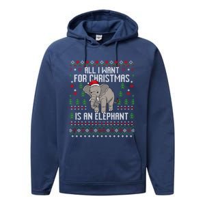 All I Want For Christmas Is An Elephant Ugly Xmas Performance Fleece Hoodie