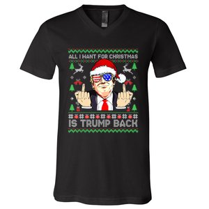 All I Want For Christmas Is Trump Back 2024 Ugly Xmas V-Neck T-Shirt