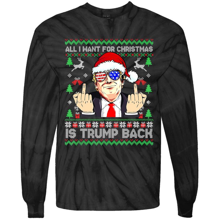 All I Want For Christmas Is Trump Back 2024 Ugly Xmas Tie-Dye Long Sleeve Shirt