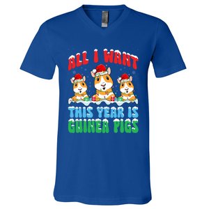 All I Want This Year Is Guinea Pig Wearing Christmas Hat Great Gift V-Neck T-Shirt