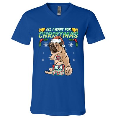 All I Want For Christmas Is A Pug Santa Claus Santa Claus Gift V-Neck T-Shirt