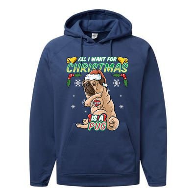 All I Want For Christmas Is A Pug Santa Claus Santa Claus Gift Performance Fleece Hoodie