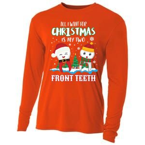 All I Want For Christmas Is My Two Front Teeth Xmas Gift Cooling Performance Long Sleeve Crew