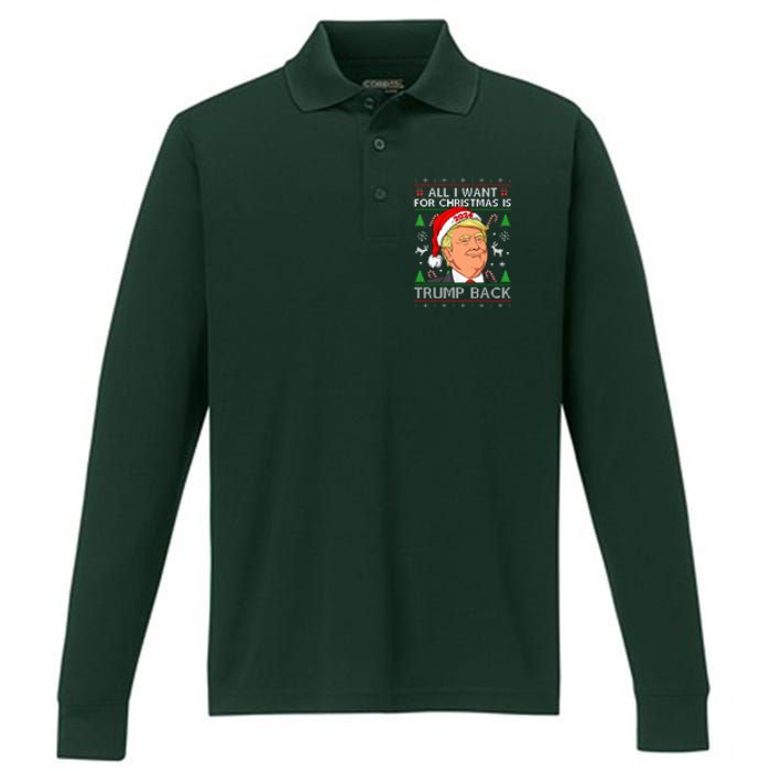 All I Want for Christmas Is Trump Back 2024 Ugly Sweater  Performance Long Sleeve Polo