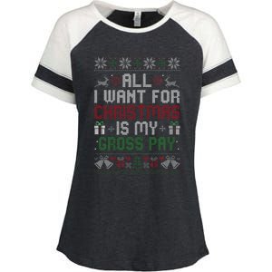 All I Want For Christmas Is My Gross Pay Joke Enza Ladies Jersey Colorblock Tee