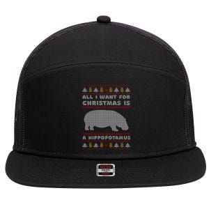 All I Want For Christmas Is A Hippopotamus Cute Ugly Christmas 7 Panel Mesh Trucker Snapback Hat