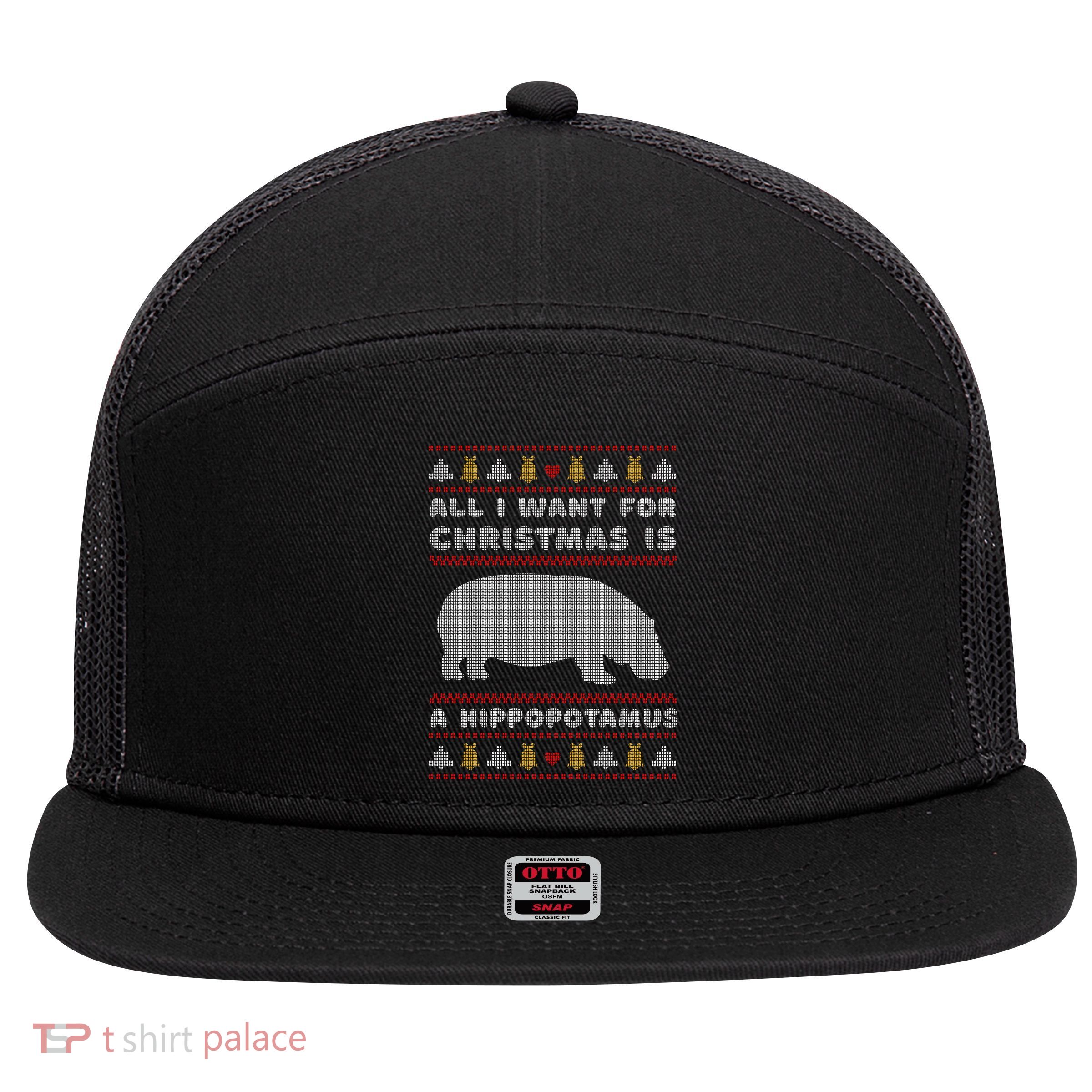 All I Want For Christmas Is A Hippopotamus Cute Ugly Christmas 7 Panel Mesh Trucker Snapback Hat