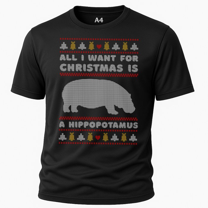 All I Want For Christmas Is A Hippopotamus Cute Ugly Christmas Cooling Performance Crew T-Shirt