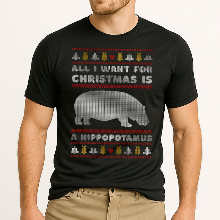 All I Want For Christmas Is A Hippopotamus Cute Ugly Christmas Cooling Performance Crew T-Shirt