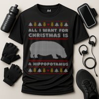 All I Want For Christmas Is A Hippopotamus Cute Ugly Christmas Cooling Performance Crew T-Shirt