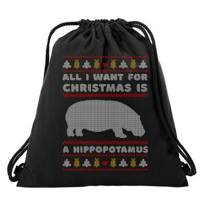 All I Want For Christmas Is A Hippopotamus Cute Ugly Christmas Drawstring Bag