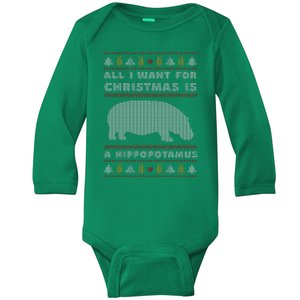 All I Want For Christmas Is A Hippopotamus Cute Ugly Christmas Baby Long Sleeve Bodysuit