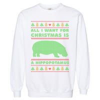 All I Want For Christmas Is A Hippopotamus Cute Ugly Christmas Garment-Dyed Sweatshirt