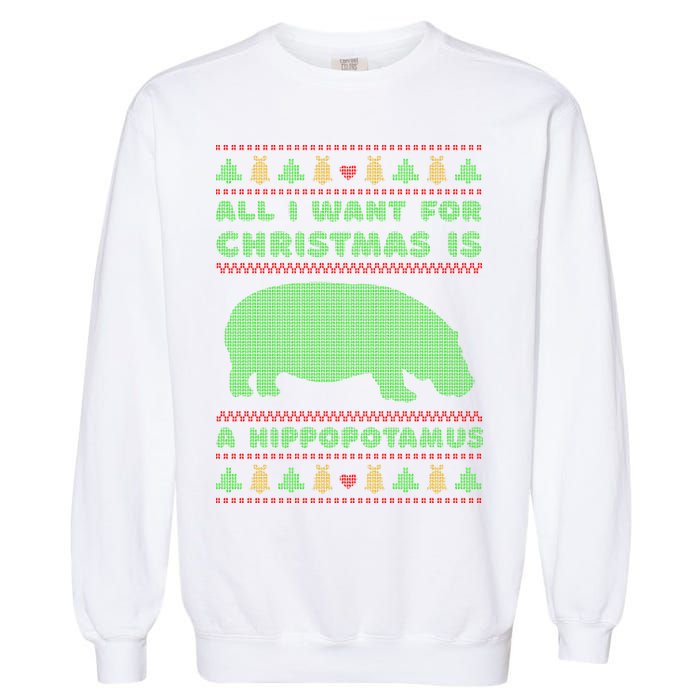 All I Want For Christmas Is A Hippopotamus Cute Ugly Christmas Garment-Dyed Sweatshirt