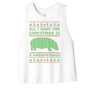 All I Want For Christmas Is A Hippopotamus Cute Ugly Christmas Women's Racerback Cropped Tank