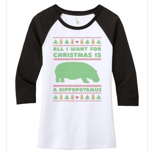 All I Want For Christmas Is A Hippopotamus Cute Ugly Christmas Women's Tri-Blend 3/4-Sleeve Raglan Shirt