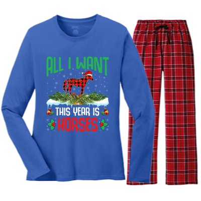 All I Want This Year Is Horses Wearing Santa Hat Christmas Cute Gift Women's Long Sleeve Flannel Pajama Set 