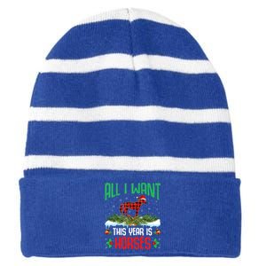 All I Want This Year Is Horses Wearing Santa Hat Christmas Cute Gift Striped Beanie with Solid Band