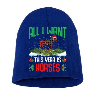 All I Want This Year Is Horses Wearing Santa Hat Christmas Cute Gift Short Acrylic Beanie