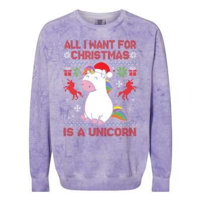 All I Want For Christmas Is A Unicorn Ugly Christmas Gift Colorblast Crewneck Sweatshirt