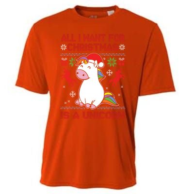 All I Want For Christmas Is A Unicorn Ugly Christmas Gift Cooling Performance Crew T-Shirt