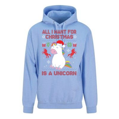 All I Want For Christmas Is A Unicorn Ugly Christmas Gift Unisex Surf Hoodie