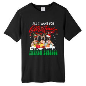 All I Want For Xmas Is A French Bulldog Three Santa Dogs Cool Gift Tall Fusion ChromaSoft Performance T-Shirt