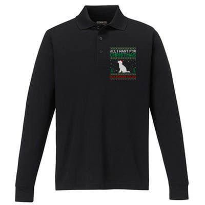 All I Want For Xmas Is A Border Collie Dog Ugly Xmas Sweater Gift Performance Long Sleeve Polo