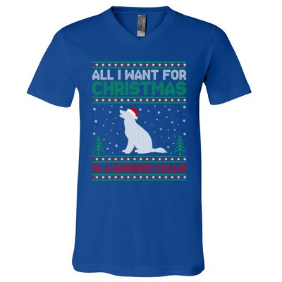 All I Want For Xmas Is A Border Collie Dog Ugly Xmas Sweater Gift V-Neck T-Shirt