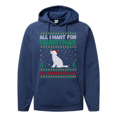 All I Want For Xmas Is A Border Collie Dog Ugly Xmas Sweater Gift Performance Fleece Hoodie