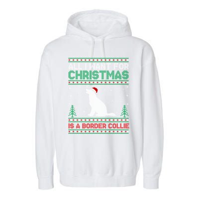 All I Want For Xmas Is A Border Collie Dog Ugly Xmas Sweater Gift Garment-Dyed Fleece Hoodie