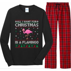 All I Want For Christmas Is A Flamingo Ugly Xmas Sweater Gift Long Sleeve Pajama Set