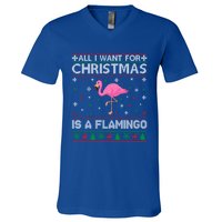 All I Want For Christmas Is A Flamingo Ugly Xmas Sweater Gift V-Neck T-Shirt