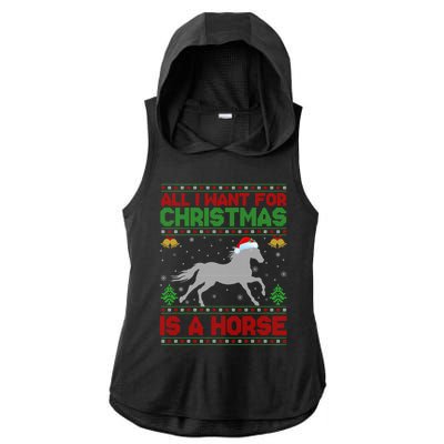 All I Want For Xmas Is A Horse Funny Ugly Christmas Horse Great Gift Ladies PosiCharge Tri-Blend Wicking Draft Hoodie Tank