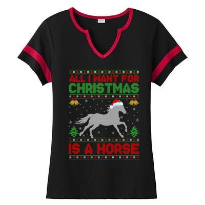 All I Want For Xmas Is A Horse Funny Ugly Christmas Horse Great Gift Ladies Halftime Notch Neck Tee