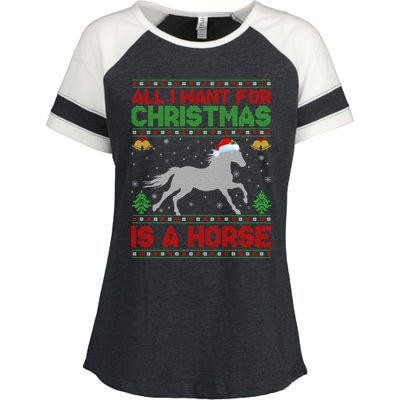 All I Want For Xmas Is A Horse Funny Ugly Christmas Horse Great Gift Enza Ladies Jersey Colorblock Tee