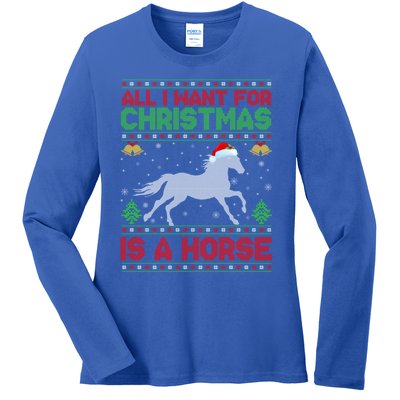 All I Want For Xmas Is A Horse Funny Ugly Christmas Horse Great Gift Ladies Long Sleeve Shirt