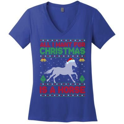 All I Want For Xmas Is A Horse Funny Ugly Christmas Horse Great Gift Women's V-Neck T-Shirt