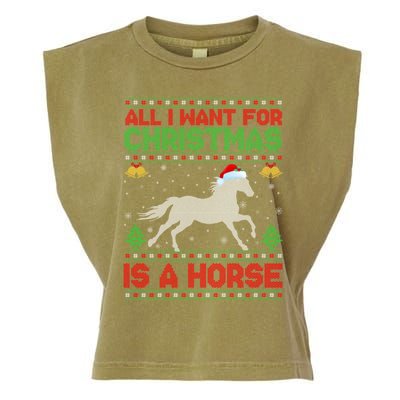 All I Want For Xmas Is A Horse Funny Ugly Christmas Horse Great Gift Garment-Dyed Women's Muscle Tee