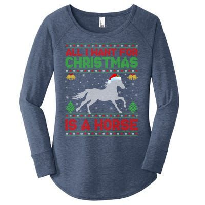 All I Want For Xmas Is A Horse Funny Ugly Christmas Horse Great Gift Women's Perfect Tri Tunic Long Sleeve Shirt