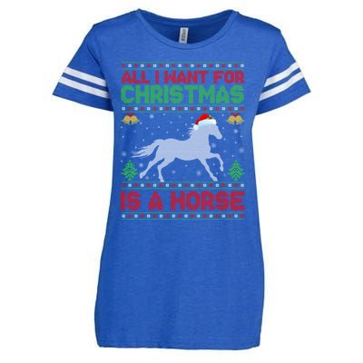 All I Want For Xmas Is A Horse Funny Ugly Christmas Horse Great Gift Enza Ladies Jersey Football T-Shirt