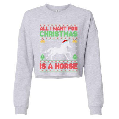 All I Want For Xmas Is A Horse Funny Ugly Christmas Horse Great Gift Cropped Pullover Crew