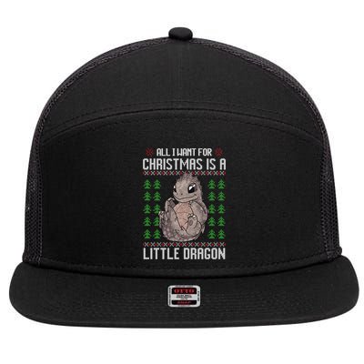 All I Want For Christmas Is A Dragon Ugly Xmas Sweater Gift 7 Panel Mesh Trucker Snapback Hat