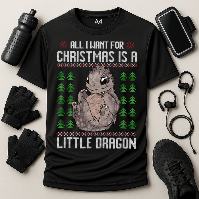 All I Want For Christmas Is A Dragon Ugly Xmas Sweater Gift Cooling Performance Crew T-Shirt