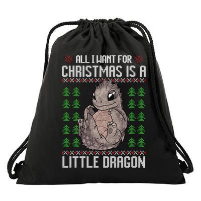 All I Want For Christmas Is A Dragon Ugly Xmas Sweater Gift Drawstring Bag