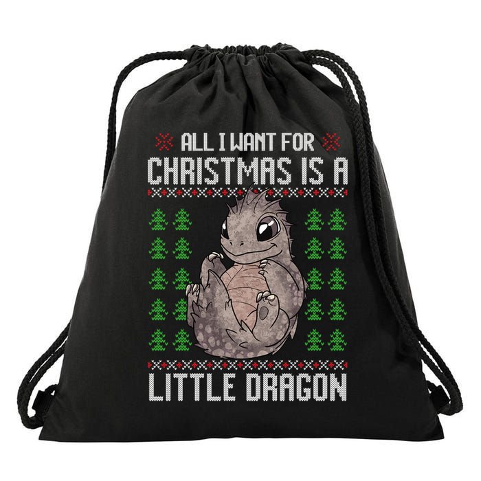 All I Want For Christmas Is A Dragon Ugly Xmas Sweater Gift Drawstring Bag
