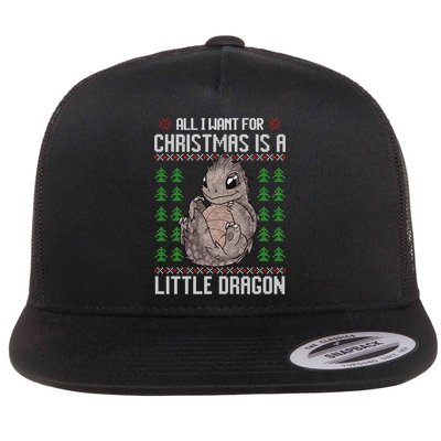 All I Want For Christmas Is A Dragon Ugly Xmas Sweater Gift Flat Bill Trucker Hat